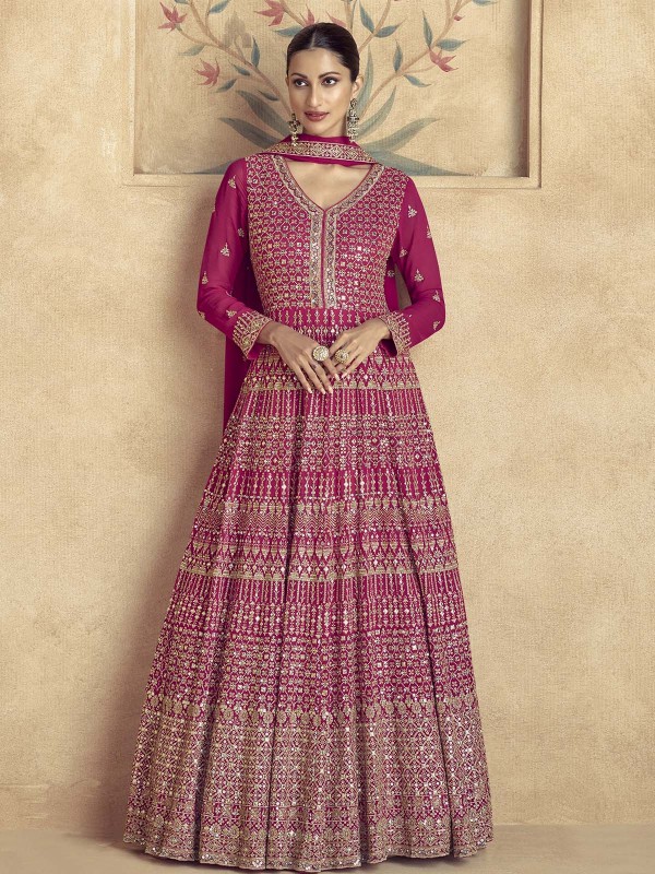 Rani Pink Real Georgette Anarkali Suit